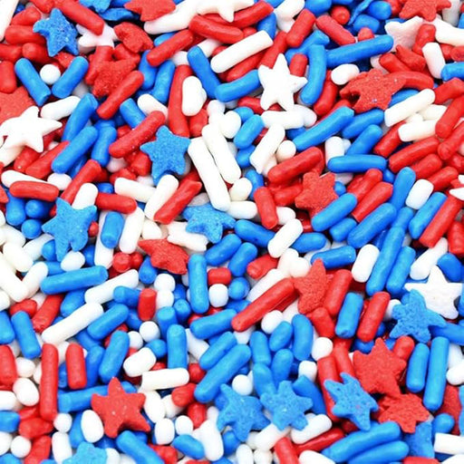 Candy Retailer All American Patriotic Cupcake Sprinkles Stars and Stripes 4oz