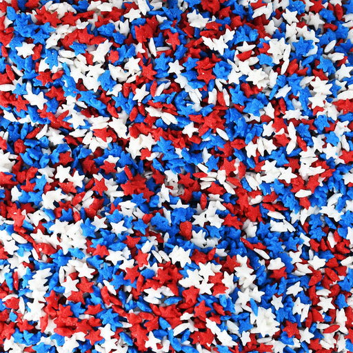 Candy Retailer All American Patriotic Cupcake Sprinkles Mini Red, White, and Blue Star Shapes 16oz