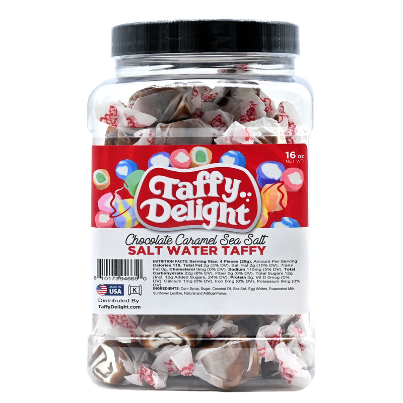Taffy Delight Chocolate Caramel Sea Salt Salt Water Taffy 16oz Jar