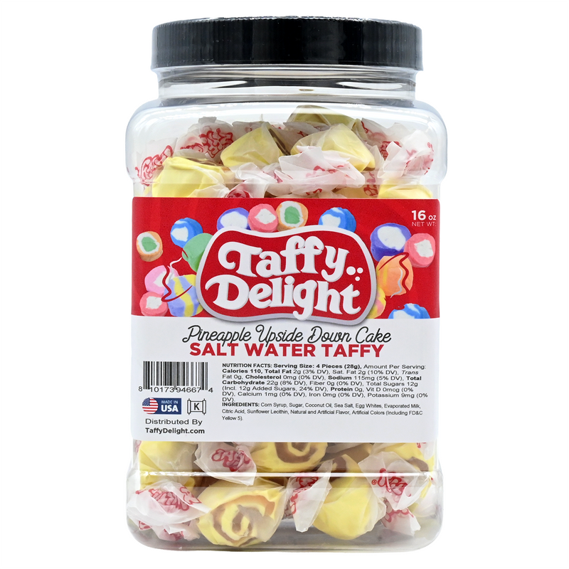 Taffy Delight Pineapple Upside Down Cake Salt Water Taffy 16oz Jar
