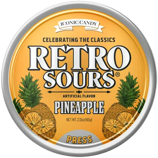 Retro Sours Pineapple Hard Tangy Candy, 2.12oz Tin