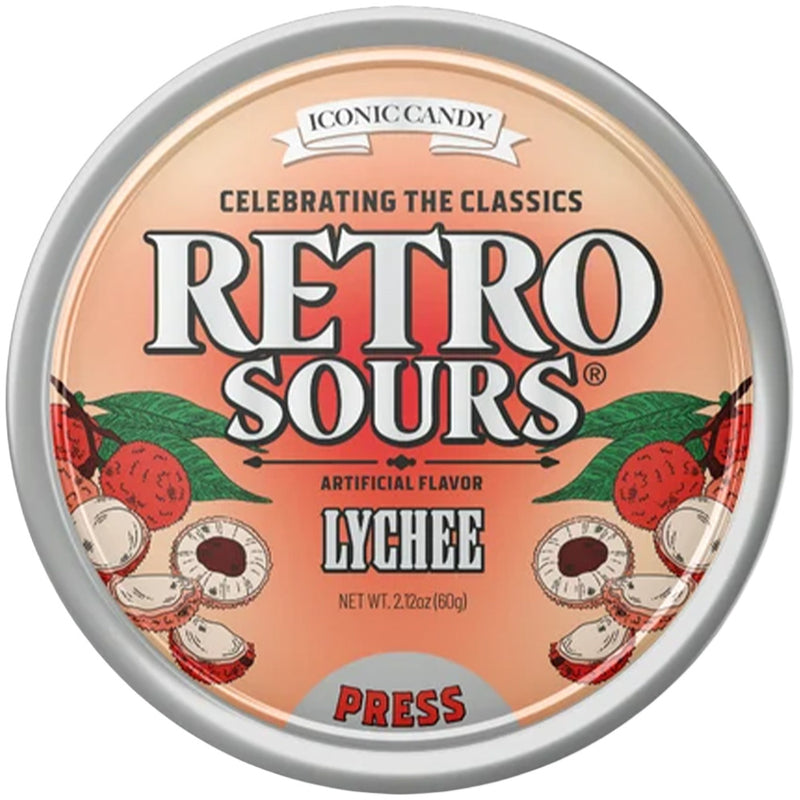Retro Sours Lychee Hard Tangy Candy, 2.12oz Tin