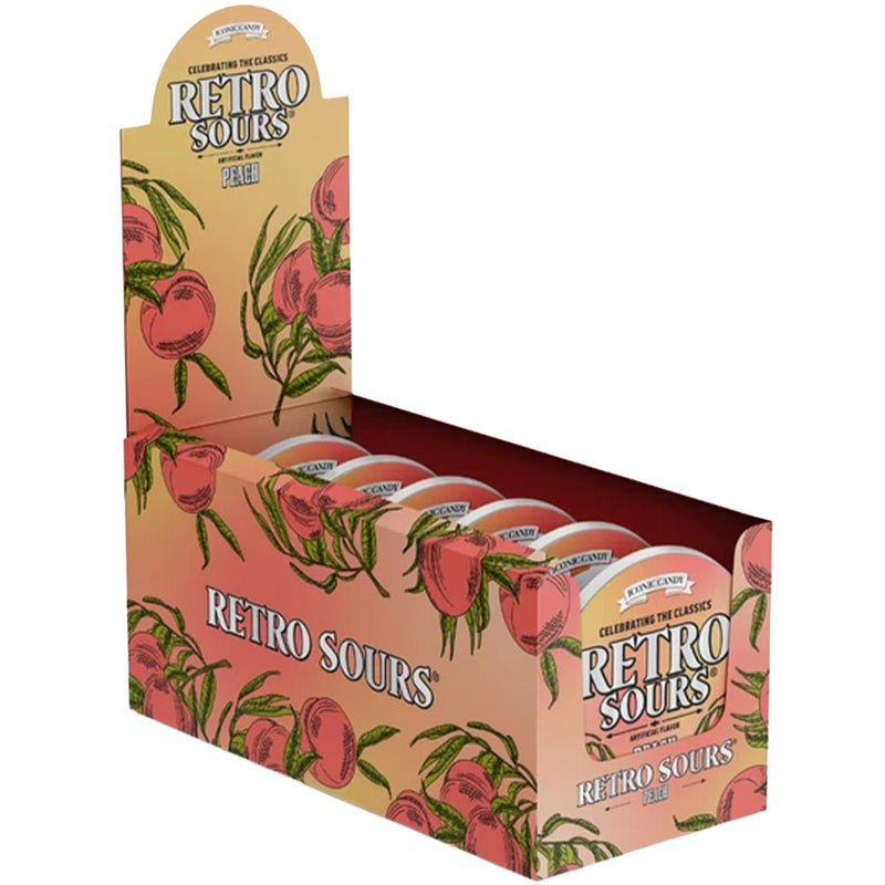Retro Sours Peach Hard Tangy Candy, 2.12oz Tin, 8 Pack Box