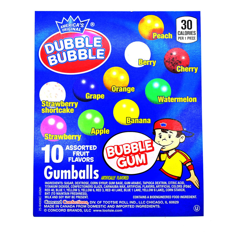 Dubble Bubble 1 Inch Assorted 10 Flavor Gumballs 1 lb