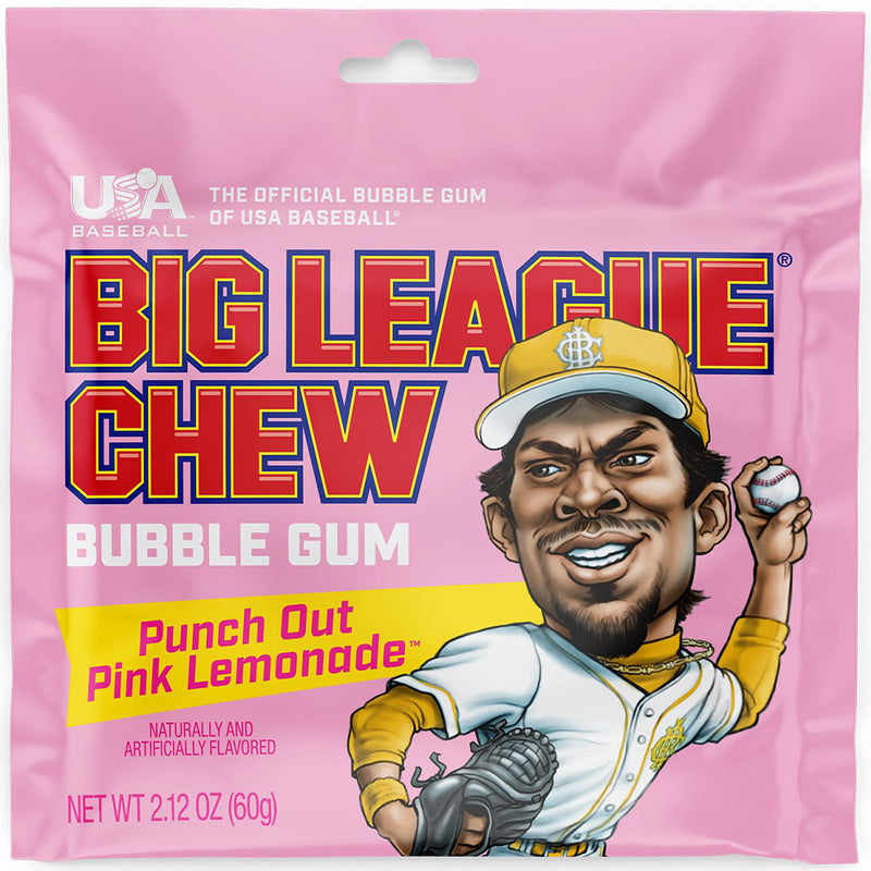 Big League Chew Punch Out Pink Lemonade Bubble Gum, 2.12 oz, 12 Pack Box