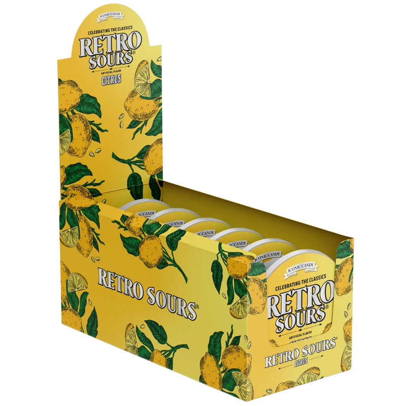 Retro Sours Citrus Hard Tangy Candy, 2.12oz Tin, 8 Pack Box
