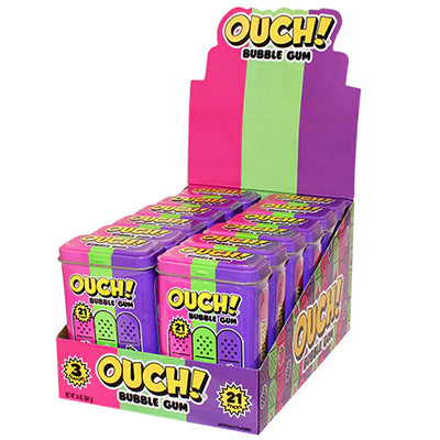 OUCH! Bubble Gum 21 Sticks Strawberry, Watermelon, and Grape 12ct Box