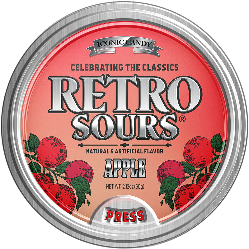 Retro Sours Red Apple Hard Tangy Candy, 2.12oz Tin