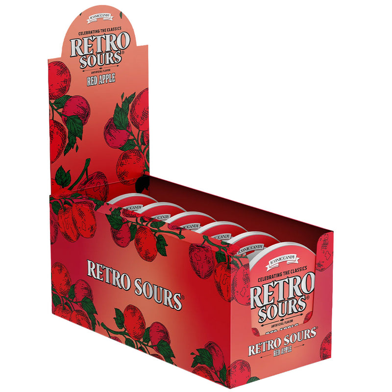 Retro Sours Red Apple Hard Tangy Candy, 2.12oz Tin, 8 Pack Box