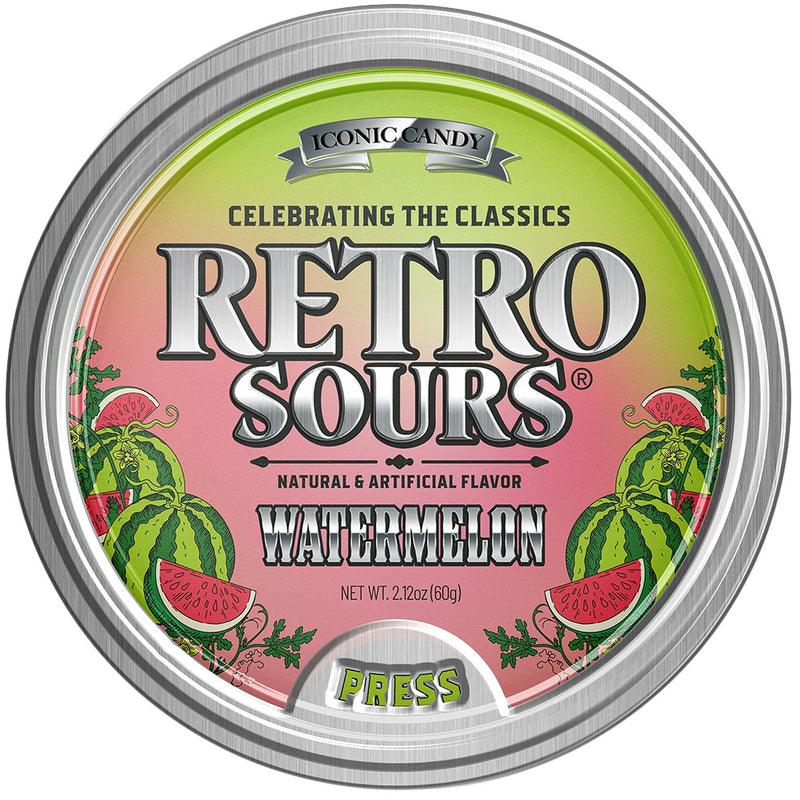 Retro Sours Watermelon Hard Tangy Candy, 2.12oz Tin