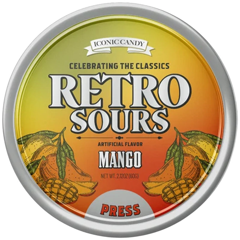 Retro Sours Mango Hard Tangy Candy, 2.12oz Tin, Pack of 8