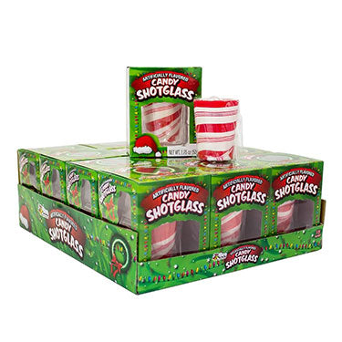 Bee International Swirled Red & White Peppermint Candy Shot Glasses: 12-Piece Display