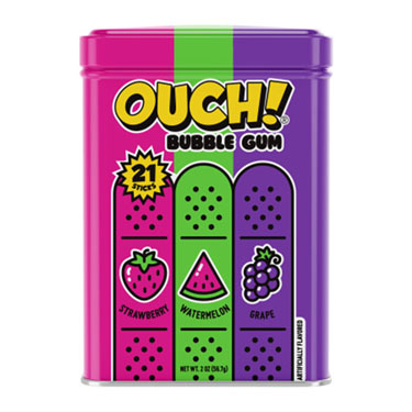 OUCH! Bubble Gum 21 Sticks Strawberry, Watermelon, and Grape