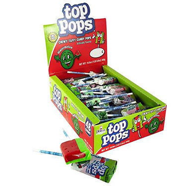 Top Pops Watermelon Chewy Taffy Candy Pops 48ct Box - CandyRetailer.com