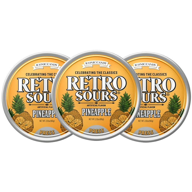 Retro Sours Pineapple Hard Tangy Candy, 2.12oz Tin