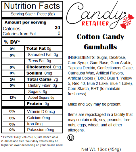 Dubble Bubble 1 Inch Gumballs Cotton Candy 1 lb