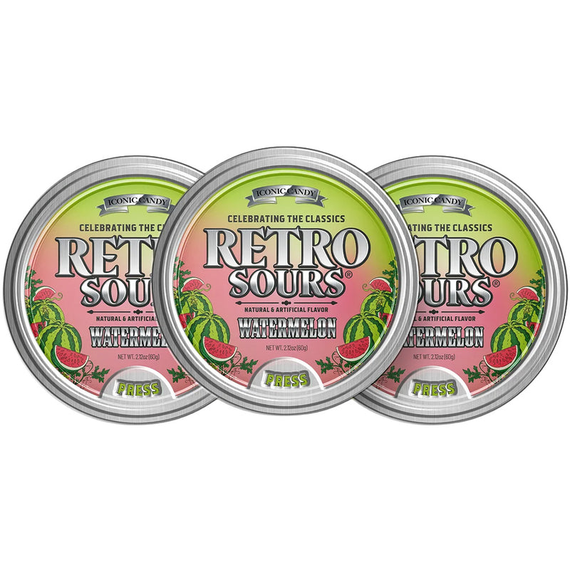 Retro Sours Watermelon Hard Tangy Candy, 2.12oz Tin