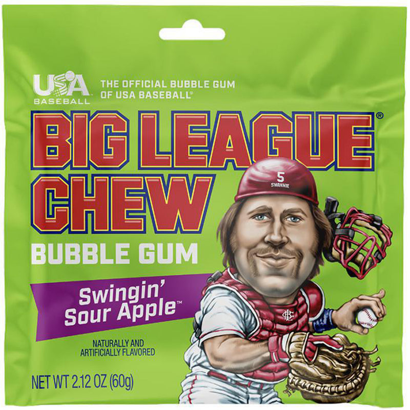 Big League Chew Swingin' Sour Apple Bubble Gum, 2.12 oz, 3 Pack