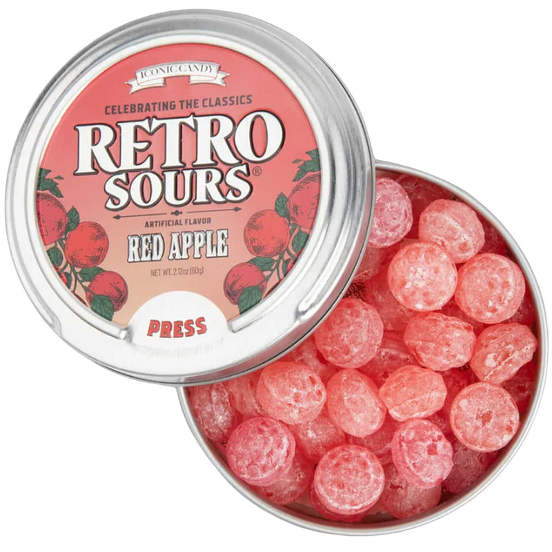 Retro Sours Red Apple Hard Tangy Candy, 2.12oz Tin