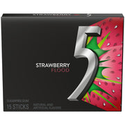 5 Gum Flood Sour Strawberry Sugar Free Chewing Gum, 15 Sticks 10 Pack