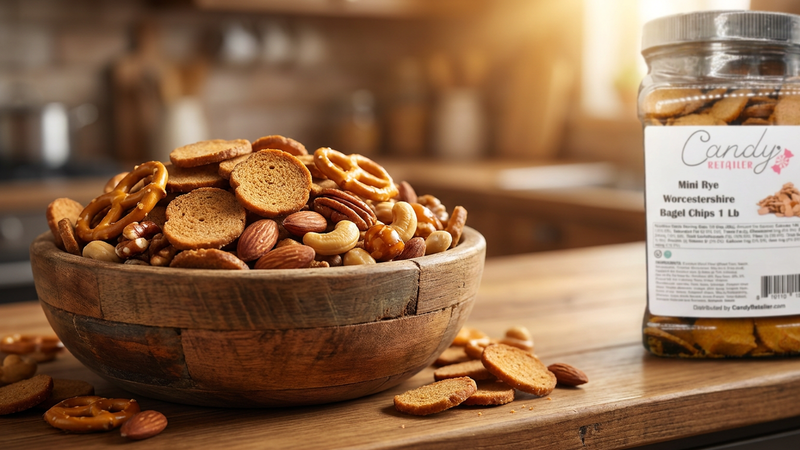Candy Retailer Mini Rye Worcestershire Bagel Chips 1 Lb Jar