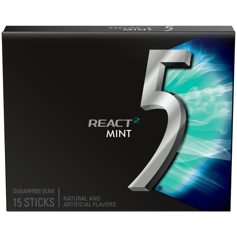 5 Gum React Mint Sugar Free Chewing Gum, 15 Sticks 10 Pack