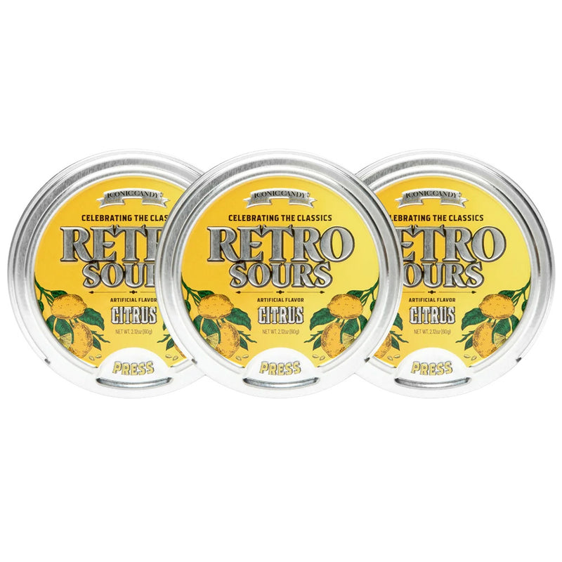 Retro Sours Citrus Hard Tangy Candy, 2.12oz Tin
