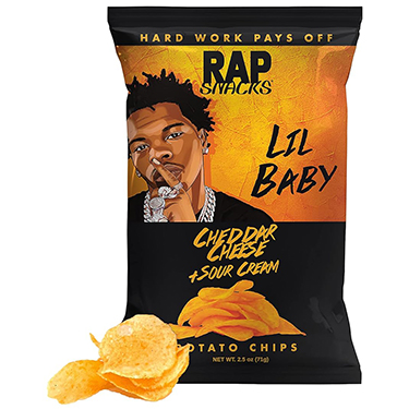 RAP SNACKS Lil Baby Cheddar Cheese and Sour Cream 2.5oz Bag Expires March 12th 2025